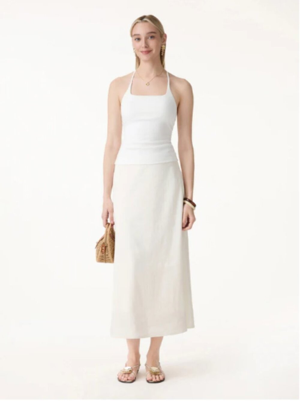 OGL Lyocell-Linen Blend Maxi Flared Pull-On Skirt - Eggnog - Picture 2 of 3